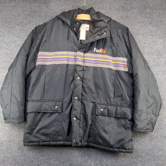 FedEx Stan Herman Men's Winter Coat Black XXL Actual 55x31.5 Vintage Striped - Picture 2 of 16